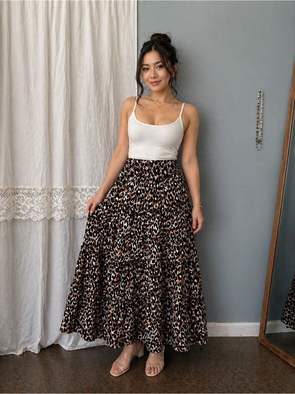 Style & Co. Leopard Print Tiered Maxi Skirt - Black & Brown